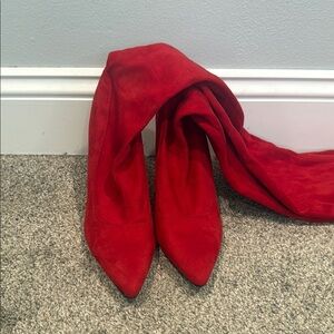 Forever 21 Red Over the Knee Boots Faux Suede - Size 9